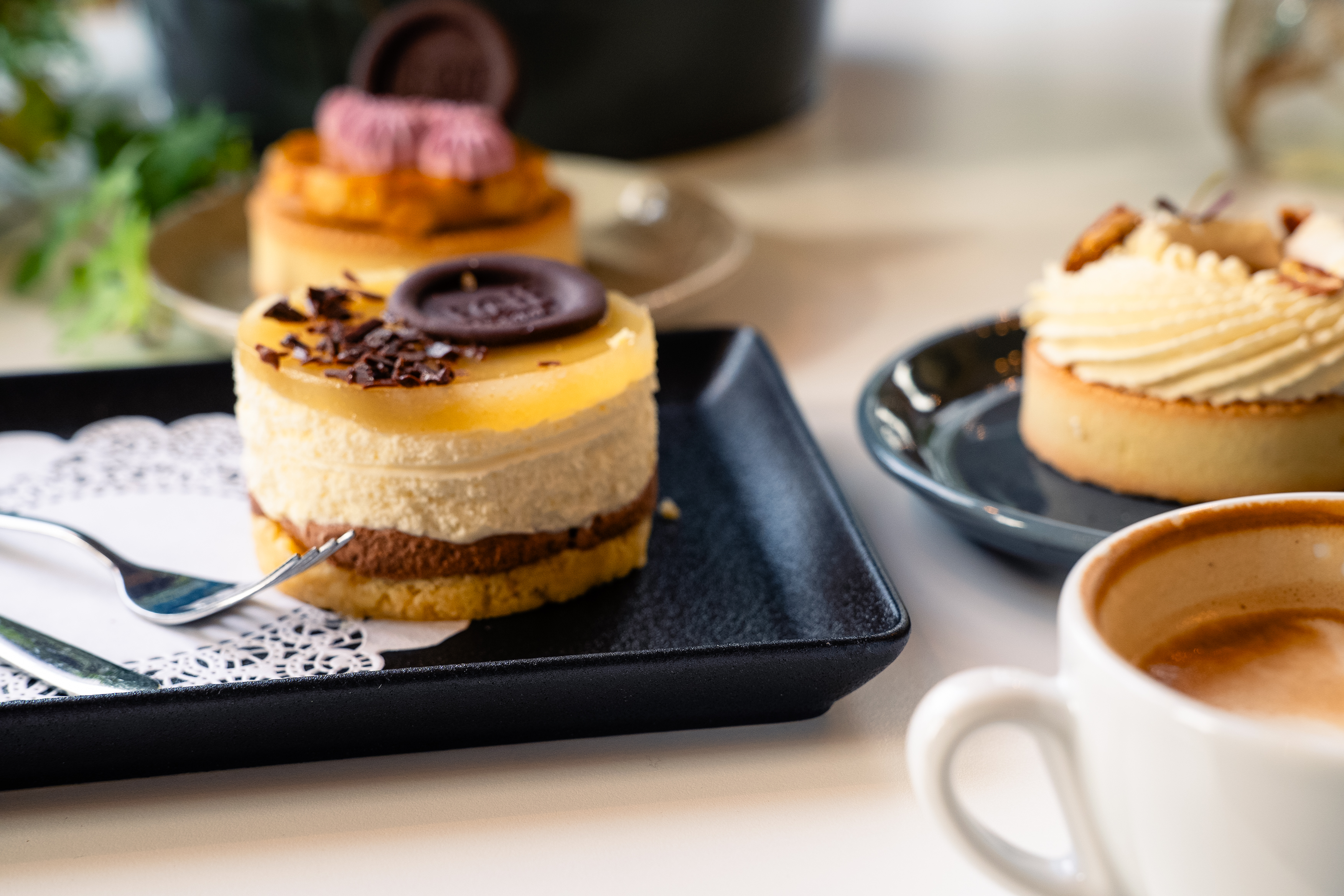 Pastries and coffee on a tray